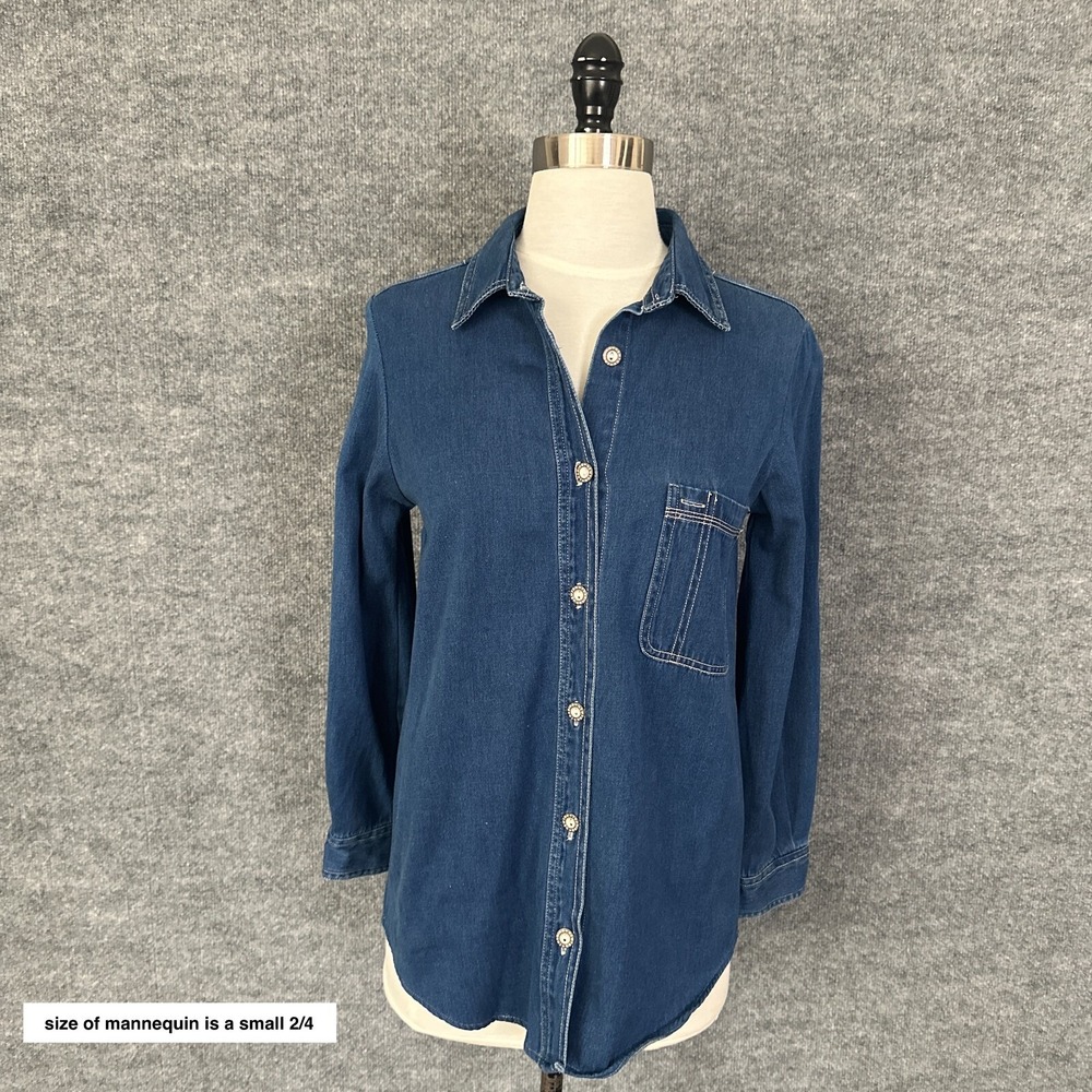 Urban Renewal Vintage Shirt Womens‎ S /XS  Blue Prairie Casual Boho Denim Top - Picture 3 of 14